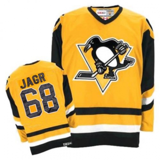 Men's CCM Pittsburgh Penguins #68 Jaromir Jagr Premier Yellow Throwback NHL Jersey - Ujersey