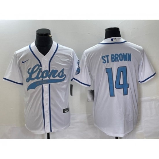 Men's Nike Detroit Lions #14 Amon Ra St Brown White Cool Base Stitched Baseball Jersey - Ujersey