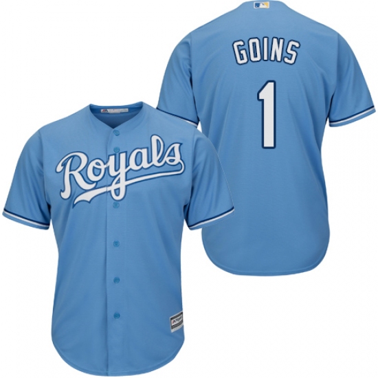Youth Majestic Kansas City Royals #1 Ryan Goins Authentic Light Blue Alternate 1 Cool Base MLB Jersey - Ujersey