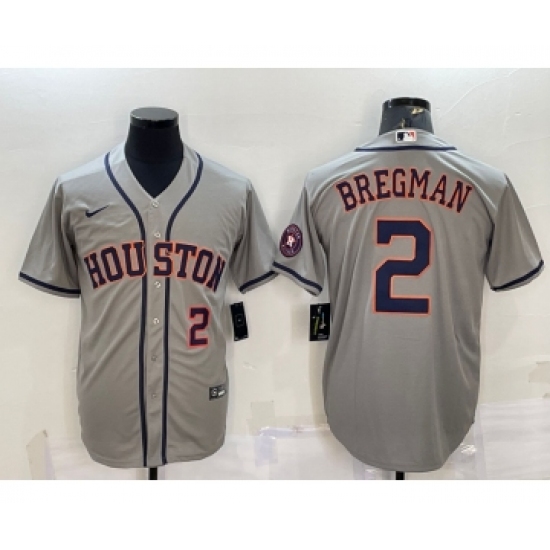 Men's Houston Astros #2 Alex Bregman Number Grey With Patch Stitched MLB Cool Base Nike Jersey - Ujersey