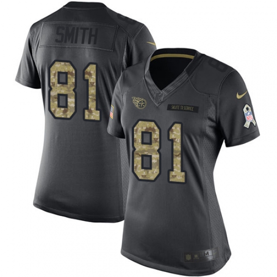 Women's Nike Tennessee Titans #81 Jonnu Smith Limited Black 2016 Salute to Service NFL Jersey - Ujersey