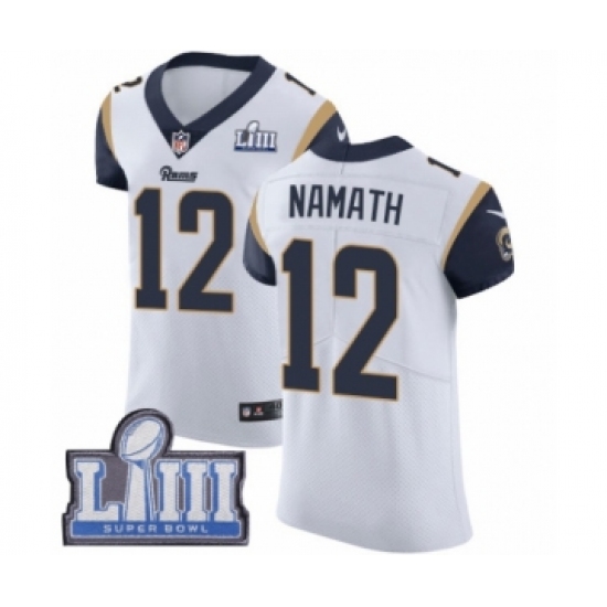 Men's Nike Los Angeles Rams #12 Joe Namath White Vapor Untouchable Elite Player Super Bowl LIII Bound NFL Jersey - Ujersey