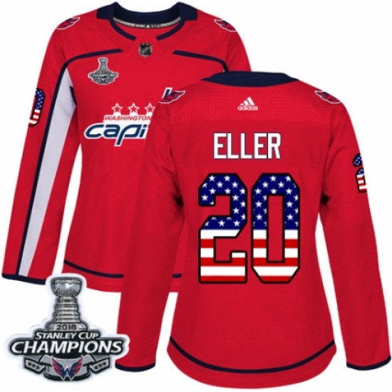 Women's Adidas Washington Capitals #20 Lars Eller Authentic Red USA Flag Fashion 2018 Stanley Cup Final Champions NHL Jersey - Ujersey