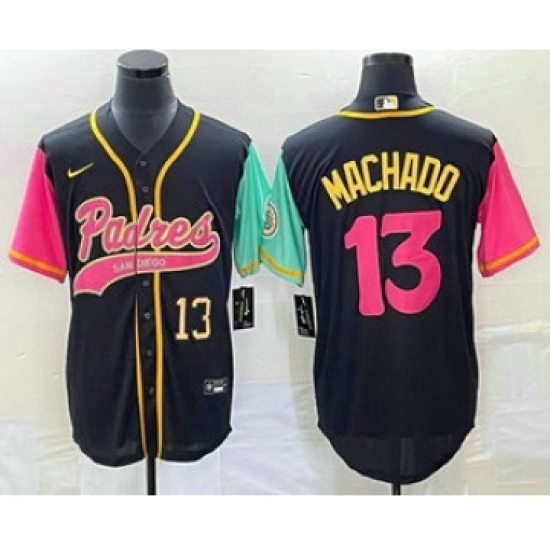 Men's San Diego Padres #13 Manny Machado Number Black NEW 2023 City Connect Cool Base Stitched Jersey