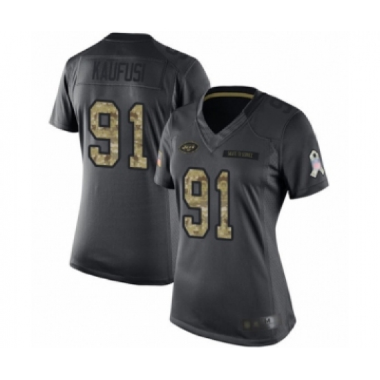 Women's New York Jets #91 Bronson Kaufusi Limited Black 2016 Salute to Service Football Jersey - Ujersey