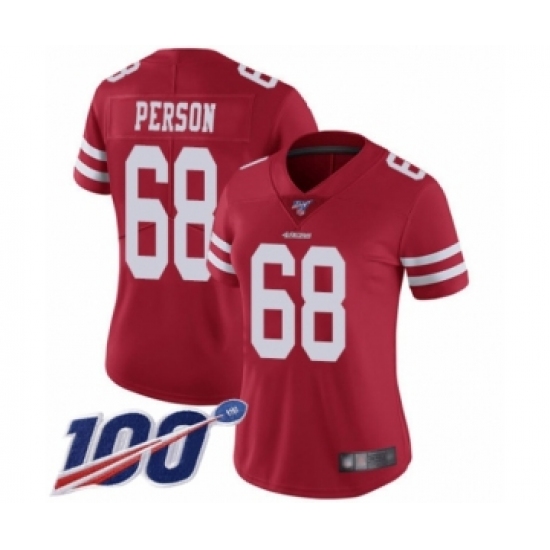 Women's San Francisco 49ers #68 Mike Person Red Team Color Vapor Untouchable Limited Player 100th Season Football Jersey - Ujersey
