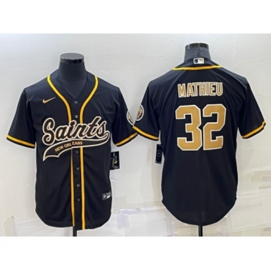 Men's New Orleans Saints #32 Tyrann Mathieu Black Stitched MLB Cool Base Nike Baseball Jersey - Ujersey