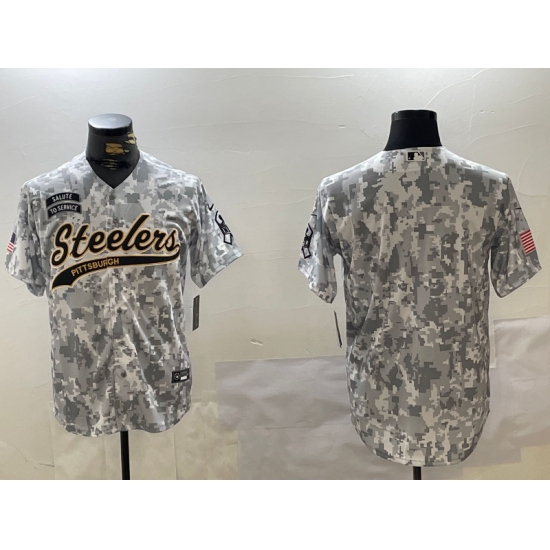 Men's Pittsburgh Steelers Team Logo 2024 Arctic Camo Salute to Service Stitched Baseball Jersey - Ujersey