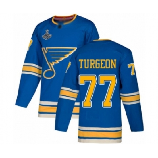 Men's St. Louis Blues #77 Pierre Turgeon Authentic Navy Blue Alternate 2019 Stanley Cup Champions Hockey Jersey - Ujersey