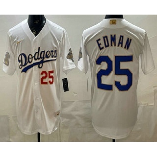 Men's Los Angeles Dodgers #25 Tommy Edman White 2026 Gold Back To Back World Champions Collection Stadium Jersey - Ujersey