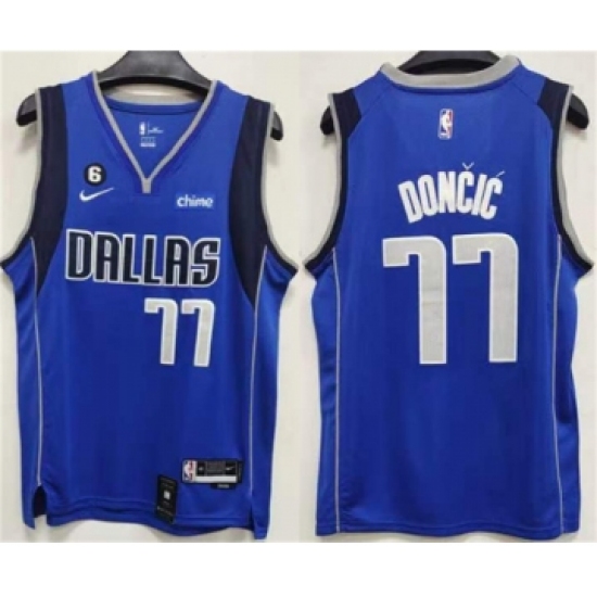 Men's Dallas Mavericks #77 Luka Doncic Blue No.6 Patch Stitched Jersey - Ujersey