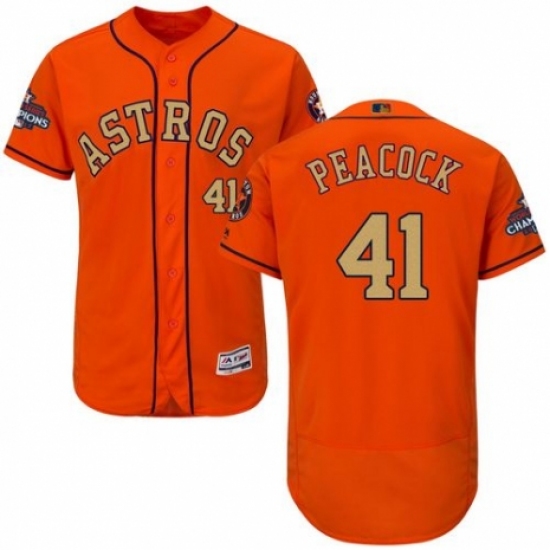 Men's Majestic Houston Astros #41 Brad Peacock Orange Alternate 2018 Gold Program Flex Base Authentic Collection MLB Jersey