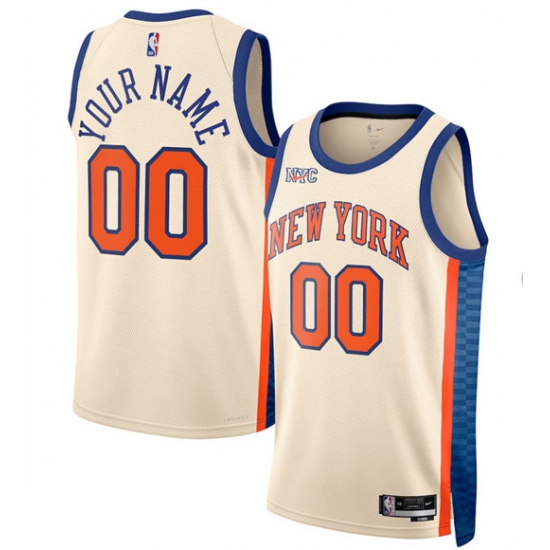 Men's New Yok Knicks Active Player Custom Cream 2025-26 City Edition Swingman Stitched Basketball Jersey - Ujersey