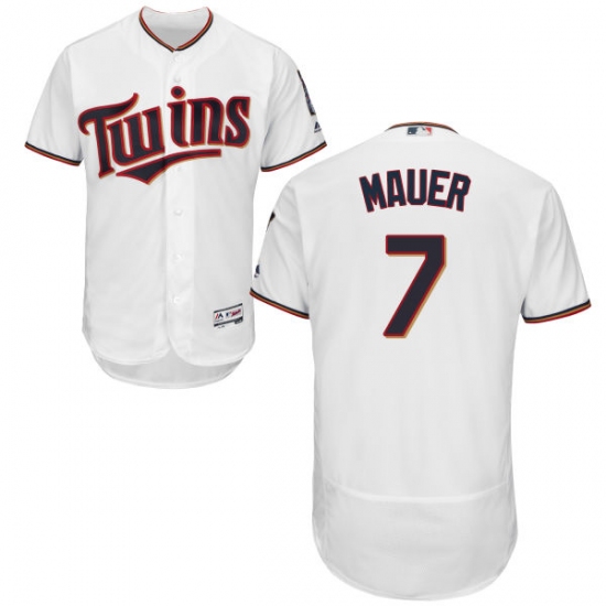Men's Majestic Minnesota Twins #7 Joe Mauer White Home Flex Base Authentic Collection MLB Jersey - Ujersey
