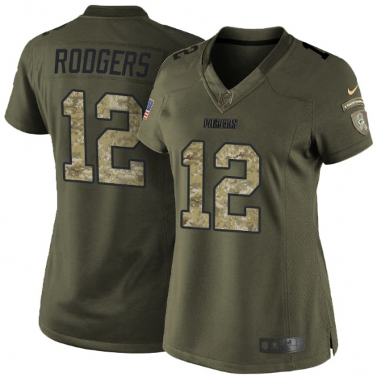 Women's Nike Green Bay Packers #12 Aaron Rodgers Elite Green Salute to Service NFL Jersey - Ujersey