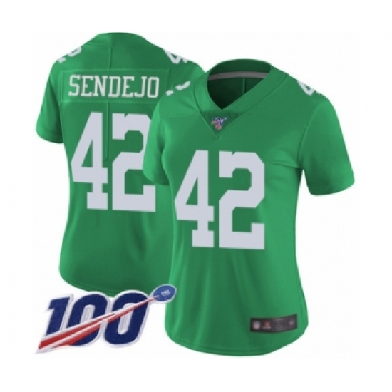 Women's Philadelphia Eagles #42 Andrew Sendejo Limited Green Rush Vapor Untouchable 100th Season Football Jersey - Ujersey