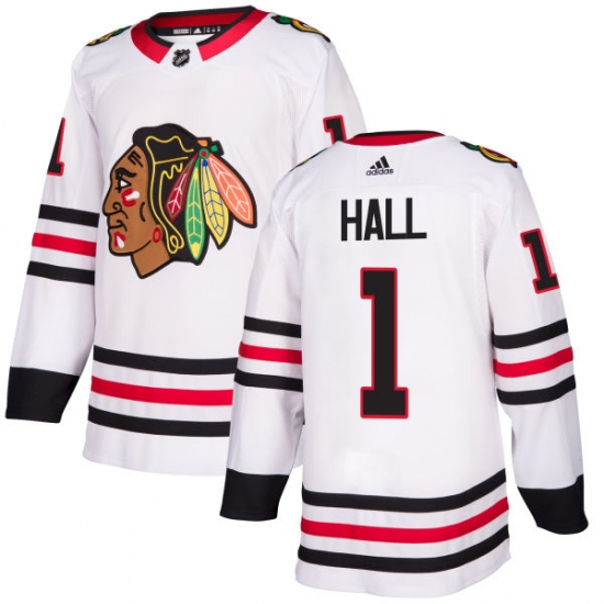 Men's Adidas Chicago Blackhawks #1 Glenn Hall Authentic White Away NHL Jersey - Ujersey