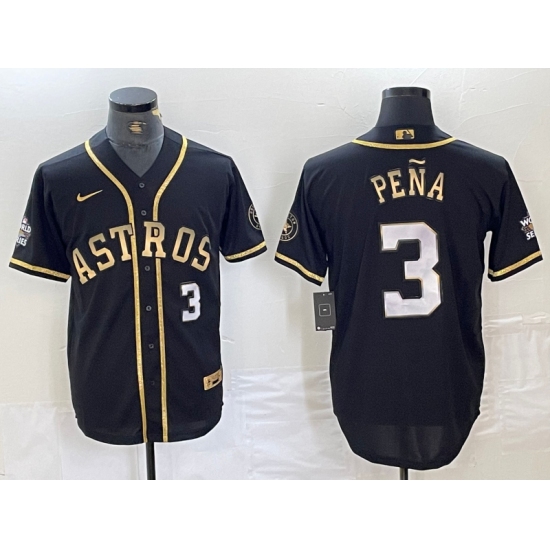 Men's Houston Astros #3 Jeremy Pena Black Gold Player Number Cool Base Jersey - Ujersey