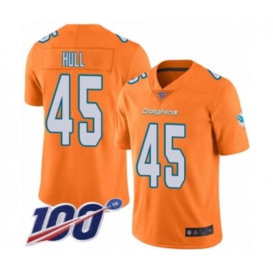 Men's Miami Dolphins #45 Mike Hull Limited Orange Rush Vapor Untouchable 100th Season Football Jersey - Ujersey