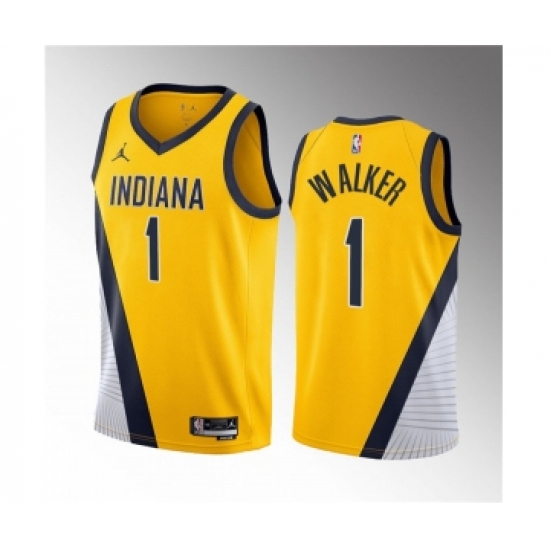 Men's Indiana Pacers #1 Jarace Walker Yellow 2023 Draft Statement Edition Stitched Basketball Jersey - Ujersey