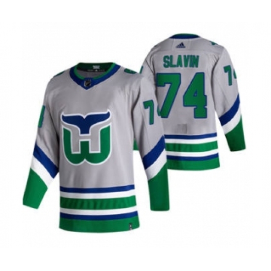 Men's Carolina Hurricanes #74 Jaccob Slavin Grey 2020-21 Reverse Retro Alternate Hockey Jersey - Ujersey