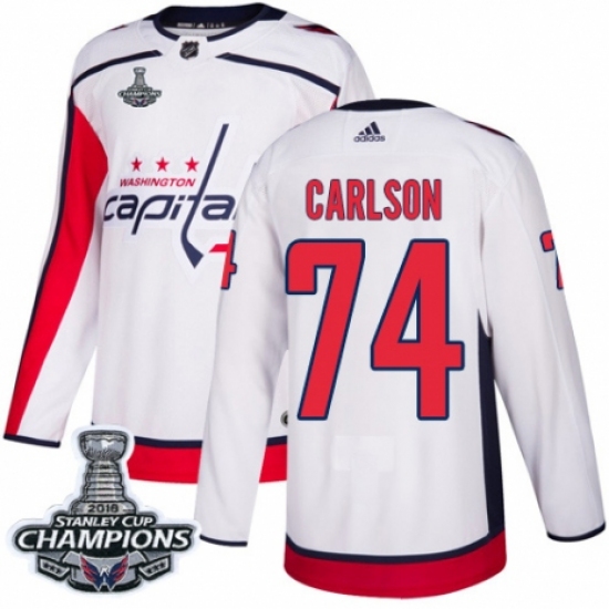 Men's Adidas Washington Capitals #74 John Carlson Authentic White Away 2018 Stanley Cup Final Champions NHL Jersey - Ujersey