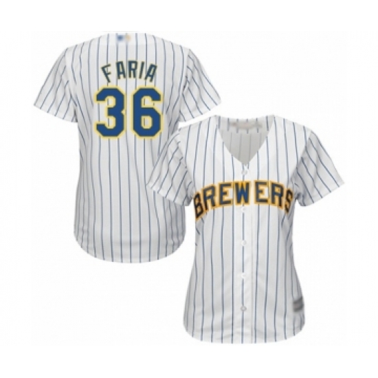 Women's Milwaukee Brewers #36 Jake Faria Authentic White Alternate Cool Base Baseball Player Jersey - Ujersey