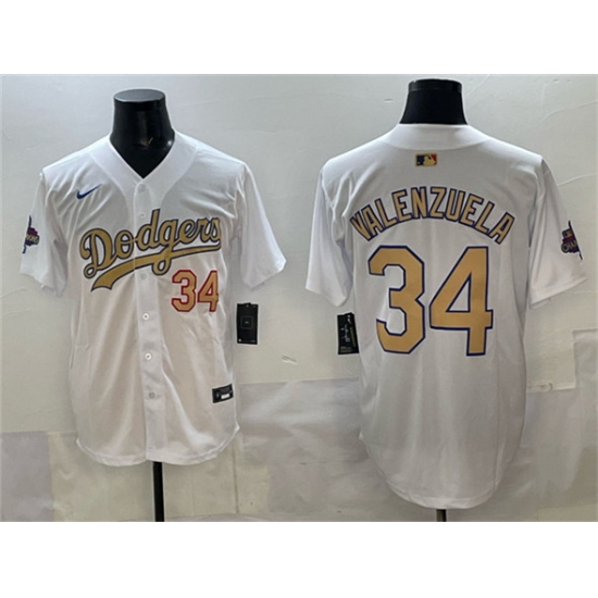 Men's Los Angeles Dodgers #34 Toro Valenzuela White 2025 Gold Collection Limited Stitched Baseball Jersey - Ujersey