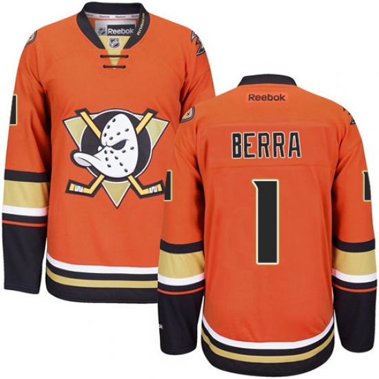 Women's Reebok Anaheim Ducks #1 Reto Berra Premier Orange Third NHL Jersey - Ujersey