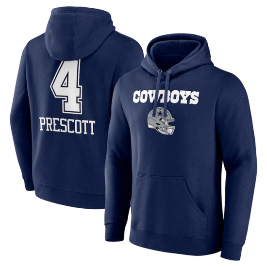 Men's Dallas Cowboys #4 Dak Prescott Navy Team Wordmark Player Name & Number Pullover Hoodie - Ujersey