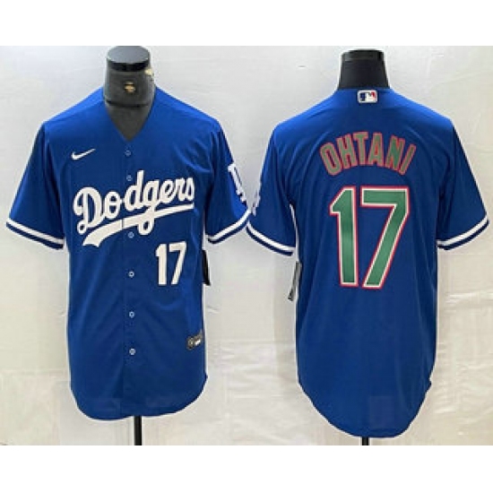 Men's Los Angeles Dodgers #17 Shohei Ohtani Number Blue Green Stitched Cool Base Nike Jerseys - Ujersey