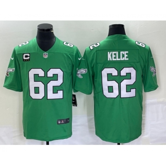 Men's Nike Philadelphia Eagles #62 Jason Kelce Green C 2023 Vapor Limited Throwback Jersey - Ujersey