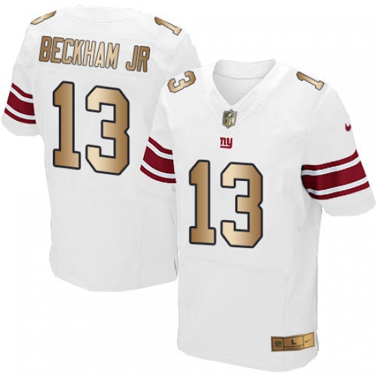 Men's Nike New York Giants #13 Odell Beckham Jr Elite White/Gold NFL Jersey - Ujersey