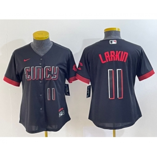 Women's Cincinnati Reds #11 Barry Larkin Number Black 2023 City Connect Cool Base Stitched Jersey2 - Ujersey