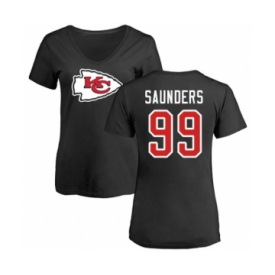 Football Women's Kansas City Chiefs #99 Khalen Saunders Black Name & Number Logo Slim Fit T-Shirt - Ujersey
