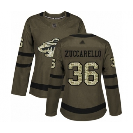 Women's Minnesota Wild #36 Mats Zuccarello Authentic Green Salute to Service Hockey Jersey - Ujersey