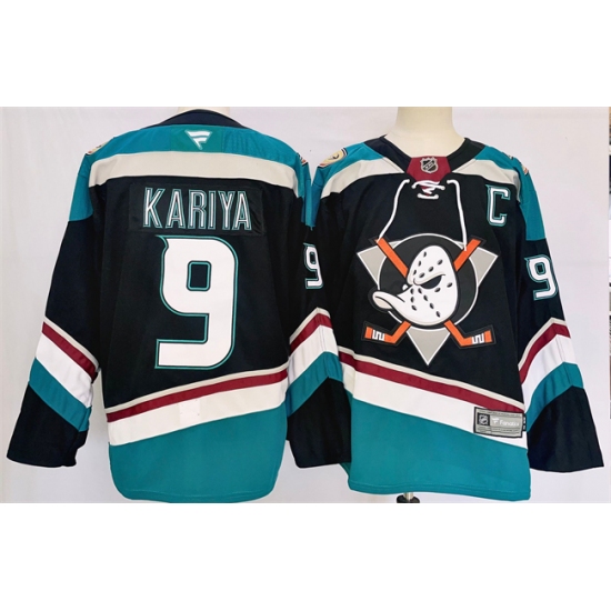 Men's Anaheim Ducks #9 Paul Kariya Black Teal 2024-25 Stitched Jersey - Ujersey