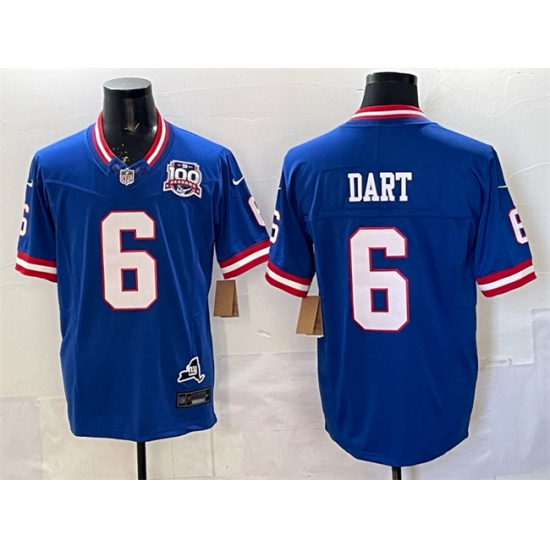 Men's New York Giants #6 Jaxson Dart Royal 2025 Draft F.U.S.E. 100th Season & State Vapor Limited Football Stitched Jersey - Ujersey