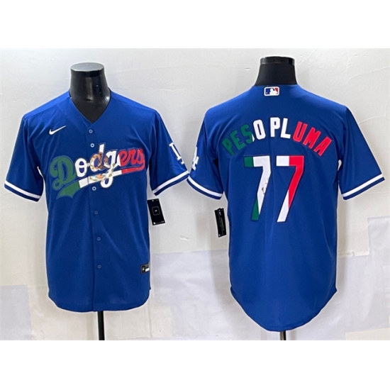 Men's Los Angeles Dodgers #77 Peso Pluma Blue Mexico Stitched Jersey - Ujersey