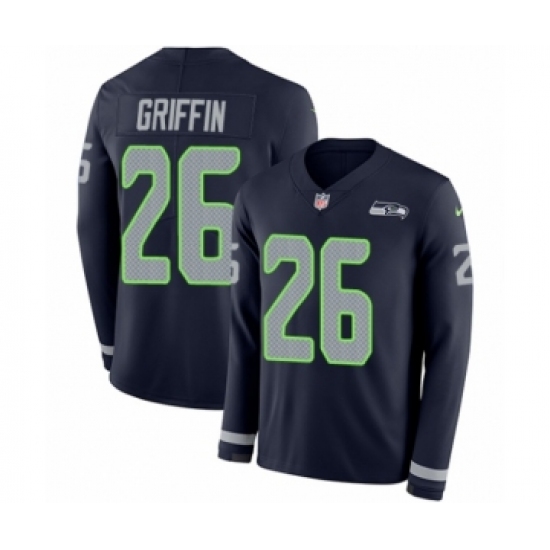 Youth Nike Seattle Seahawks #26 Shaquill Griffin Limited Navy Blue Therma Long Sleeve NFL Jersey - Ujersey
