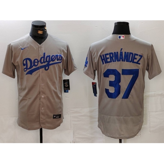 Men's Los Angeles Dodgers #37 Teoscar Hernandez Grey Flex Base Stitched Jersey - Ujersey