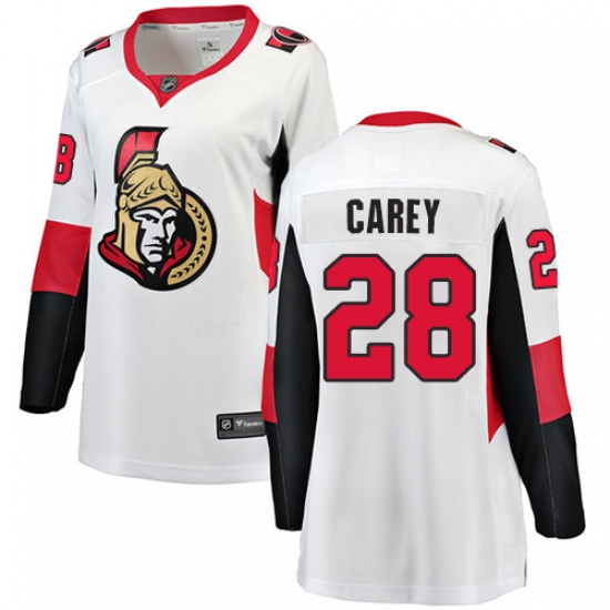 Women's Ottawa Senators #28 Paul Carey Fanatics Branded White Away Breakaway NHL Jersey - Ujersey