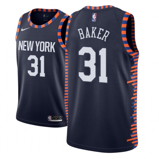 Men NBA 2018-19 New York Knicks #31 Ron Baker City Edition Navy Jersey - Ujersey