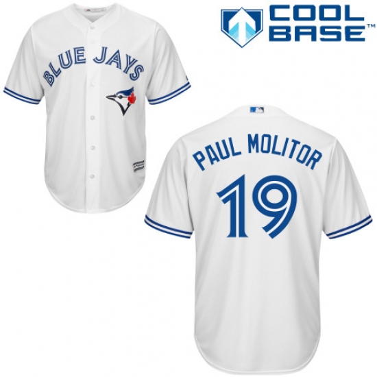 Men's Majestic Toronto Blue Jays #19 Paul Molitor Replica White Home MLB Jersey - Ujersey