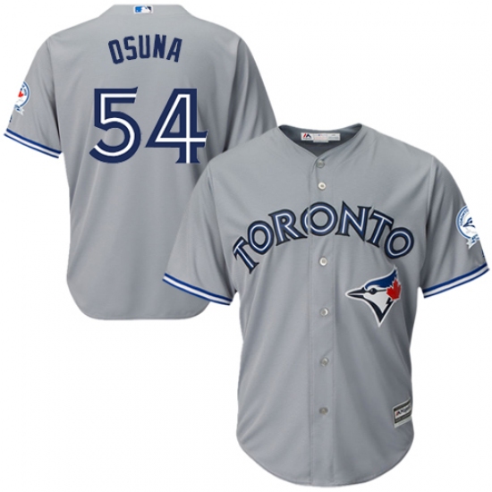 Men's Majestic Toronto Blue Jays #54 Roberto Osuna Replica Grey Road 40th Anniversary Patch MLB Jersey - Ujersey