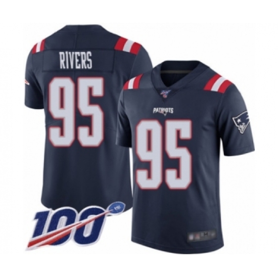 Men's New England Patriots #95 Derek Rivers Limited Navy Blue Rush Vapor Untouchable 100th Season Football Jersey - Ujersey