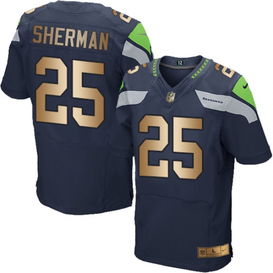 Men's Nike Seattle Seahawks #25 Richard Sherman Elite Navy/Gold Team Color NFL Jersey - Ujersey