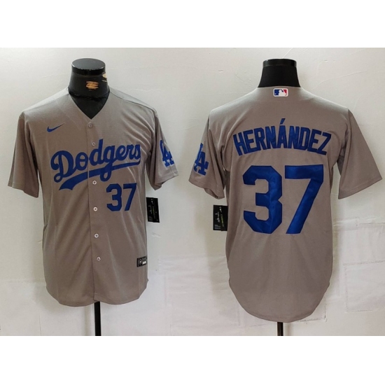 Men's Los Angeles Dodgers #37 Teoscar Hernandez Number Grey Cool Base Stitched Jerseys - Ujersey