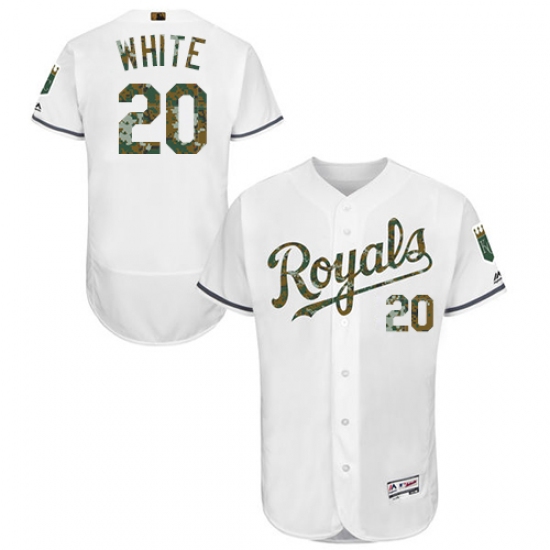 Men's Majestic Kansas City Royals #20 Frank White Authentic White 2016 Memorial Day Fashion Flex Base MLB Jersey - Ujersey
