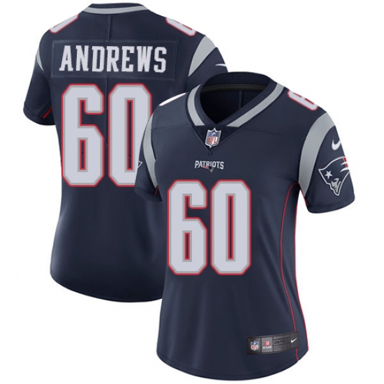 Women's Nike New England Patriots #60 David Andrews Navy Blue Team Color Vapor Untouchable Limited Player NFL Jersey - Ujersey
